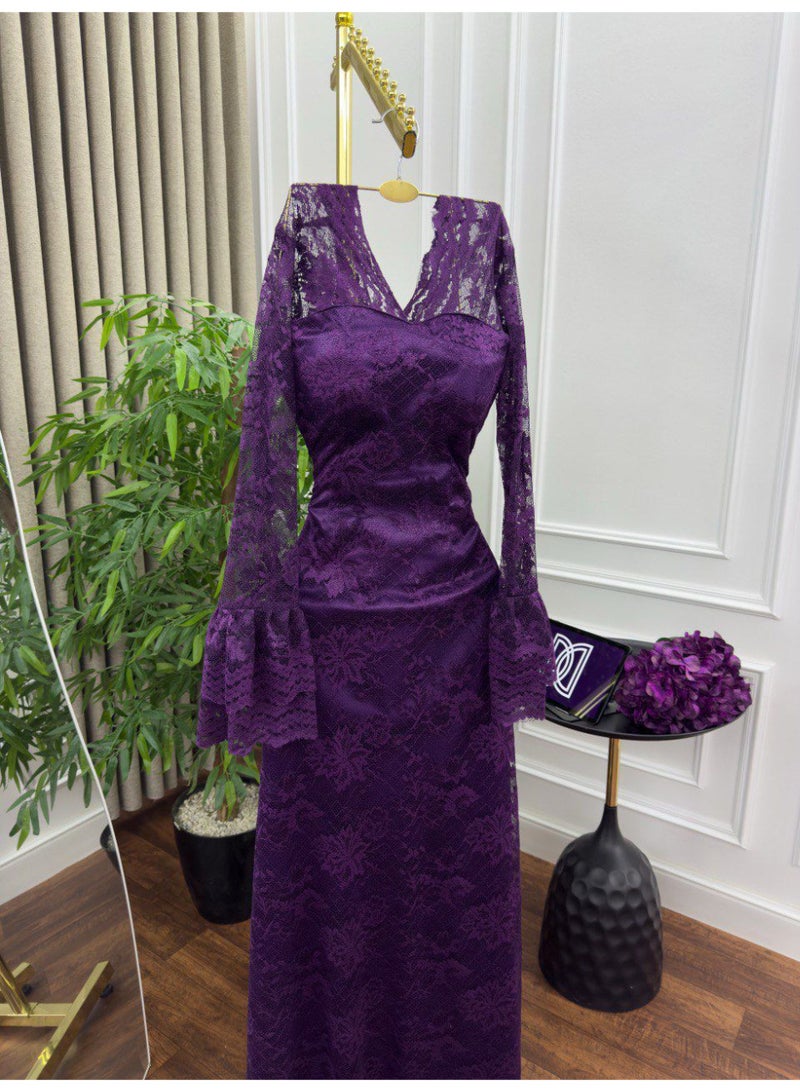Cutie Women's Lace Maxi Evening Dress – Long Sleeve A-Line - Image 4